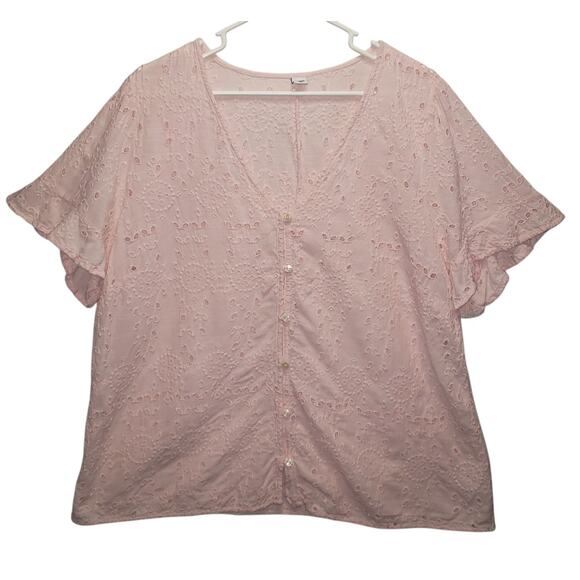 Old Navy XXL Soft Pink Eyelet Blouse – Cottagecore Summer Vibes - Picture 1 of 8